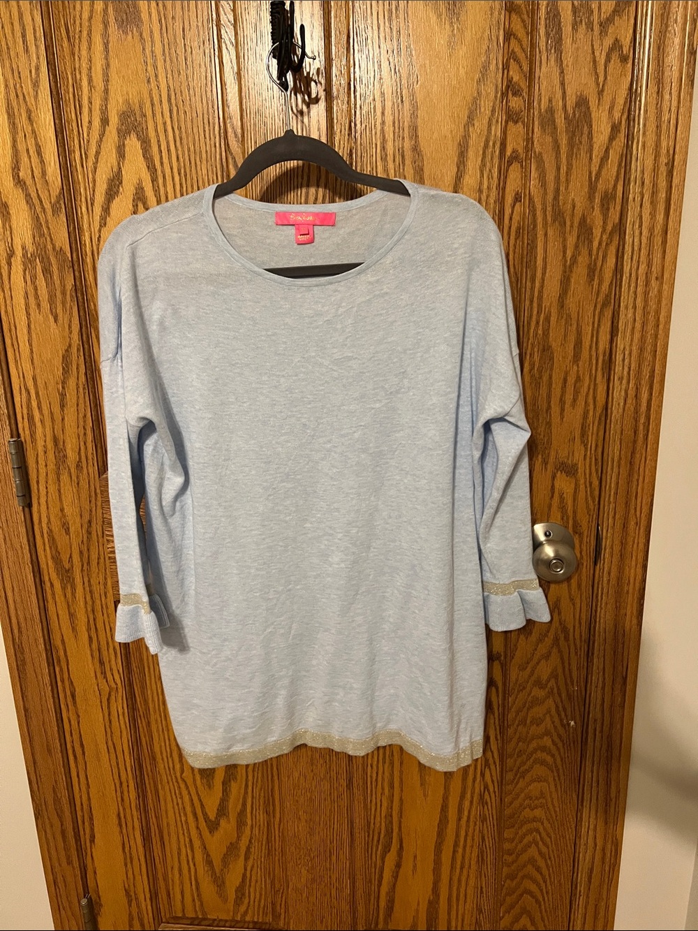Women’s Lilly Pulitzer Light Blue Crewneck Sweater with Gold Trim